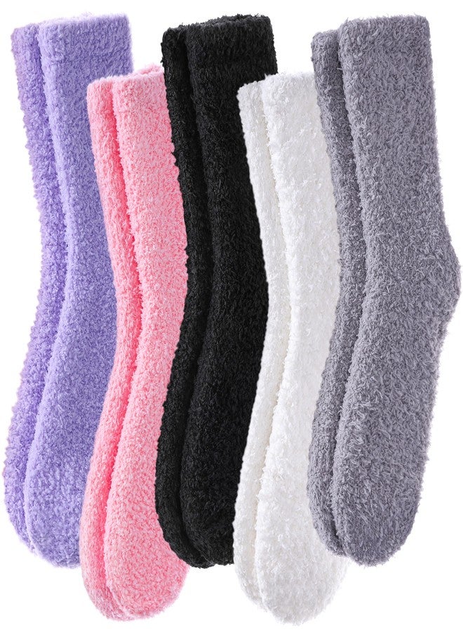 POEATEZO Womens Fuzzy Socks Cozy Fluffy Winter Cabin Slipper Warm Soft Microfiber Plush Home Sleeping Socks (5 Pairs Mixed color B) - Image 1